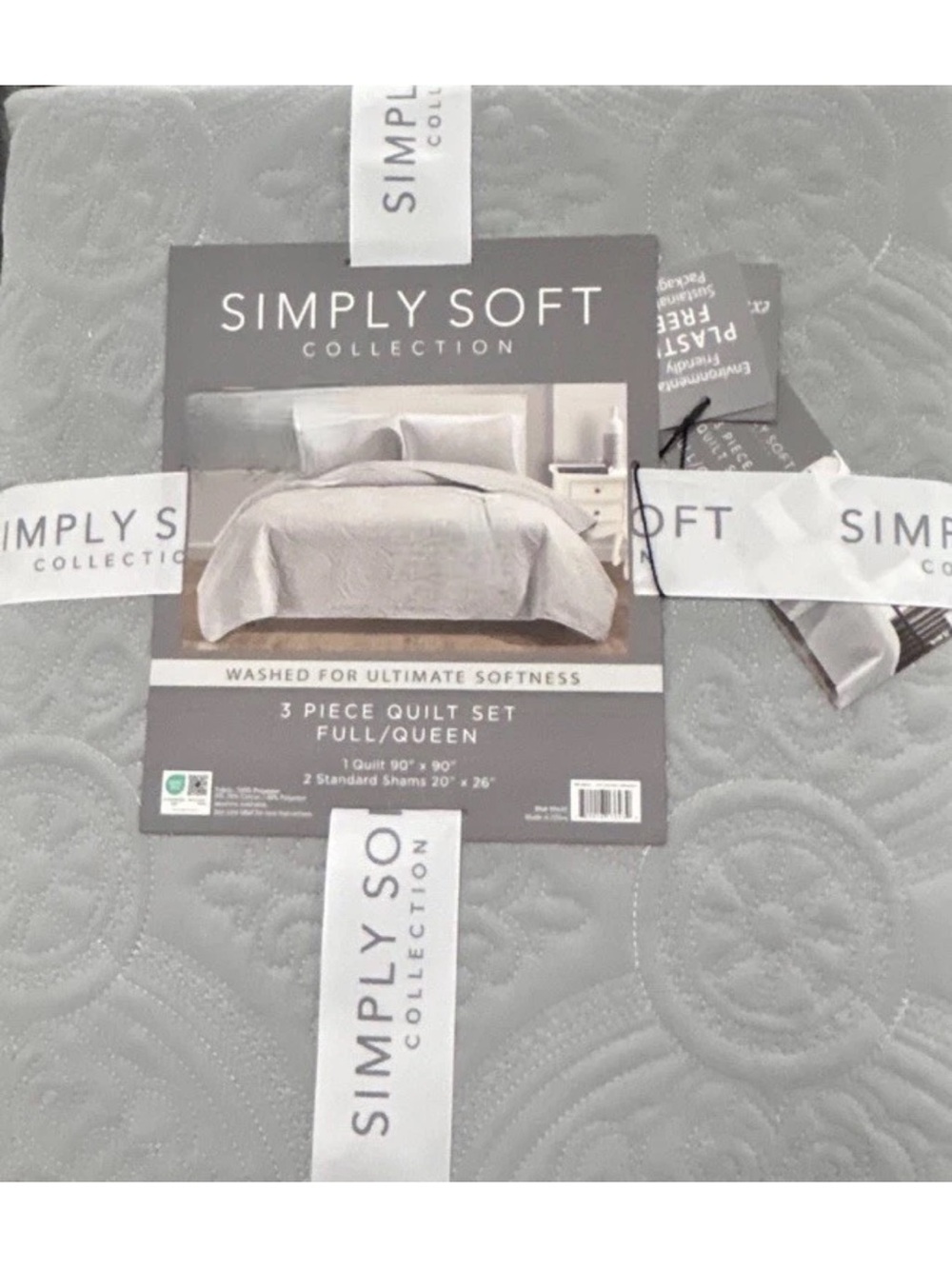 Simply Soft Gray Full/Queen 3 Piece Quilt Set 90”x90”